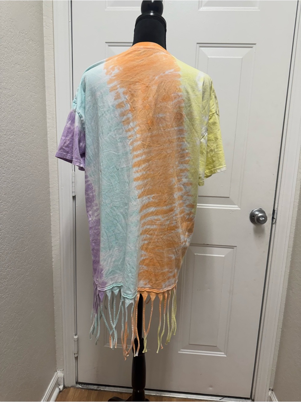 Tie-Dye Fringe T-shirt Dress with Howdy Skeleton Graphic - Pastel Multi - Picture 2 of 3